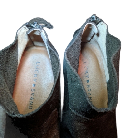 Lucky Brand Leather Suede Brown Round Toe Heeled Ankle Booties Size 6 - Picture 5 of 11